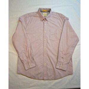 Tommy Bahama Men's Large Red Stripe Long-sleeve Hidden Button Down Collar Cotton